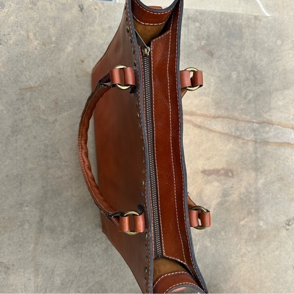 Patricia Nash Zancona Tote Shoulder Bag Studded Tan Brown Leather READ - Picture 6 of 15